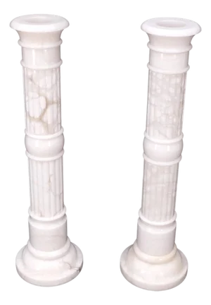 Pair of Italian White Turned Marble Pedestals Columns Stands Mint