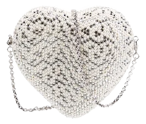 2020s Judith Leiber Wedding Heart N Soul Crystal Pearl Evening Clutch Minaudiere Shoulder Bag
