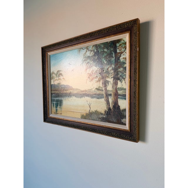 1980’s Vintage Rockwell Kent Tropical Lake Landscape Oil on Board Painting, Framed For Sale - Image 4 of 12