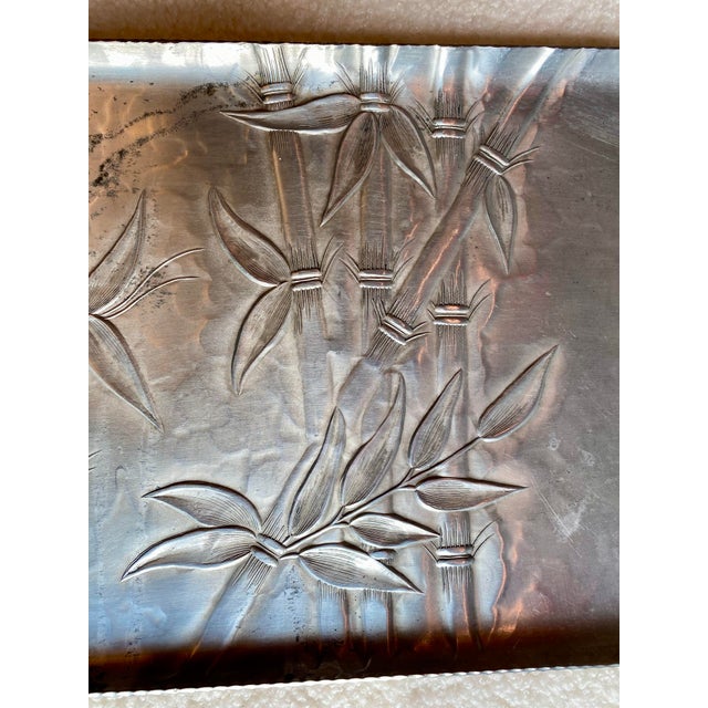 Everlast Metal Products Corporation Vintage Hand-Hammered Aluminum Bamboo Serving Tray — Asian Revival Style (14” X 9.25”) For Sale - Image 4 of 6