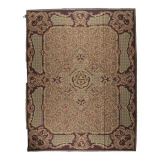 9x12 Vintage Aubusson Flat Weave Wool Rug, Brown Baroque Medallion For Sale