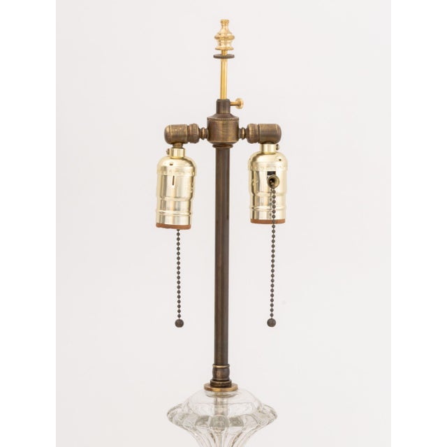 Pair of Regency Style Molded Glass and Brass Lamps For Sale In New York - Image 6 of 7