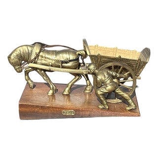 Large Brass Farmer with His Horse and Cart Centrepiece For Sale