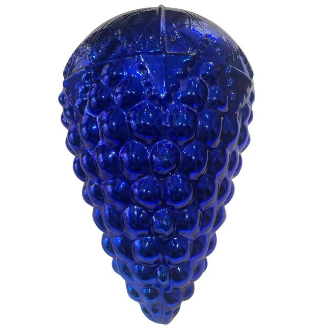 Metal Large Vintage Cobalt Blue Glass Kugel Style Ornament With Brass Cap For Sale - Image 7 of 12
