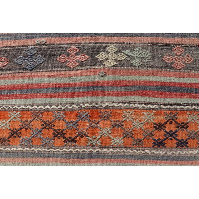 Mid 20th Century Turkish Kilim Vintage Rug With Assorted Stripe Design in a Variety of Colors For Sale - Image 4 of 13