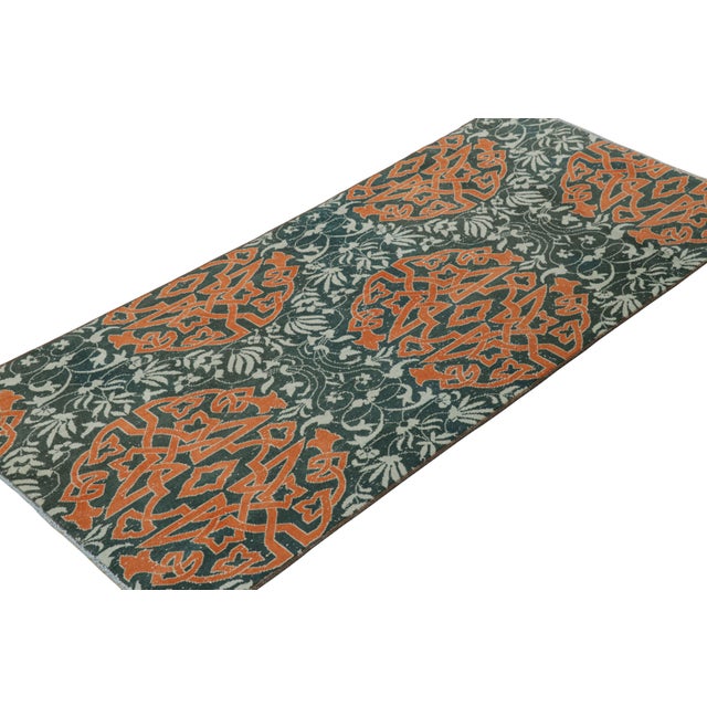 Rug & Kilim Vintage Hereke Runner Rug in Teal With Orange Arabesque Medallions | Rug & Kilim For Sale - Image 4 of 8