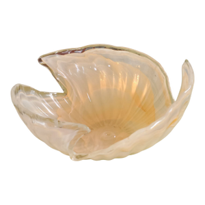 Late 20th Century Italian Art Glass Seashell Abstract Shape Large Centerpiece Bowl Caramel Tan Color