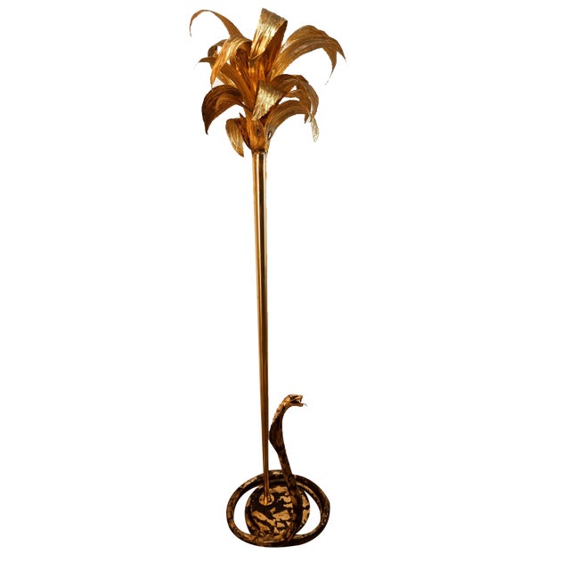 Brass Palm Floor Lamp with Cobra For Sale