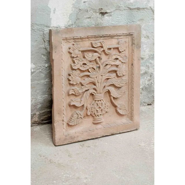 Stone Indian Relief Depicting Vegetation in Pink Sandstone, 20th Century For Sale - Image 7 of 7