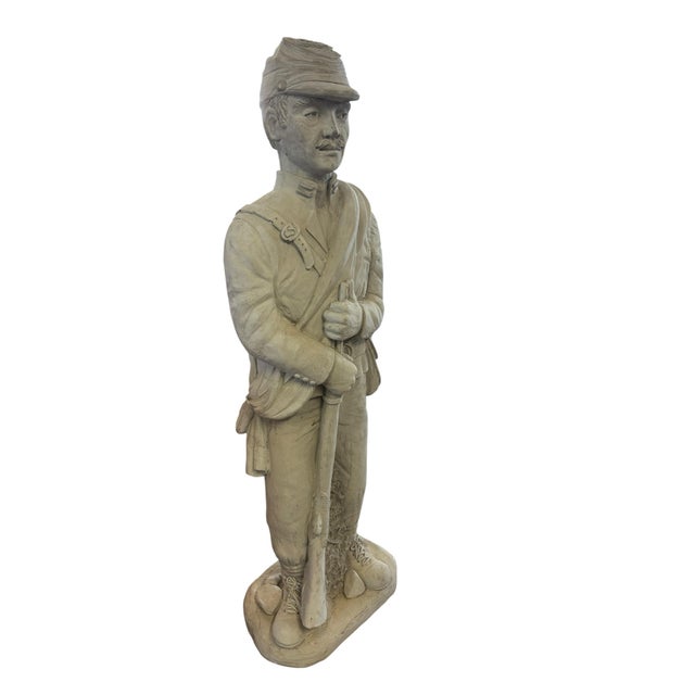Stone Vintage Cast Stone Civil War Soldier Garden Statue With Rifle, 44” Sculpture For Sale - Image 7 of 9