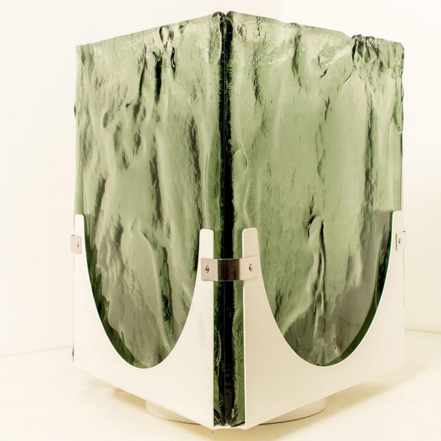 Large Cube Shaped Green Glass Table Light from Leucos, 1970 For Sale - Image 14 of 15