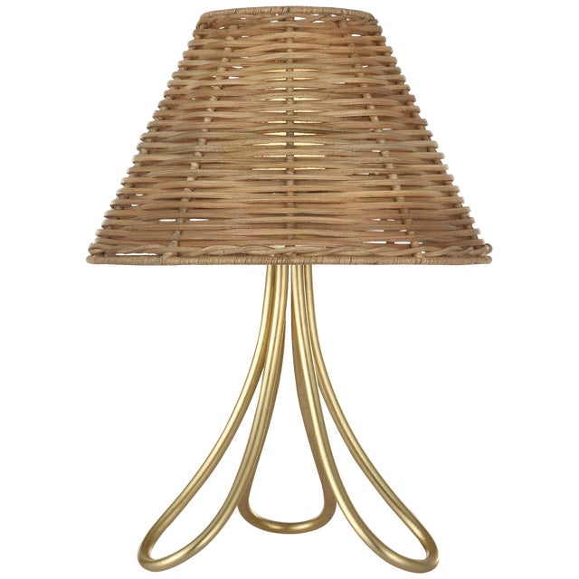 Transitional AERIN by Visual Comfort Signature Jeanne 13" Cordless Accent Lamp in Gild with Natural Wicker Shade For Sale - Image 3 of 3