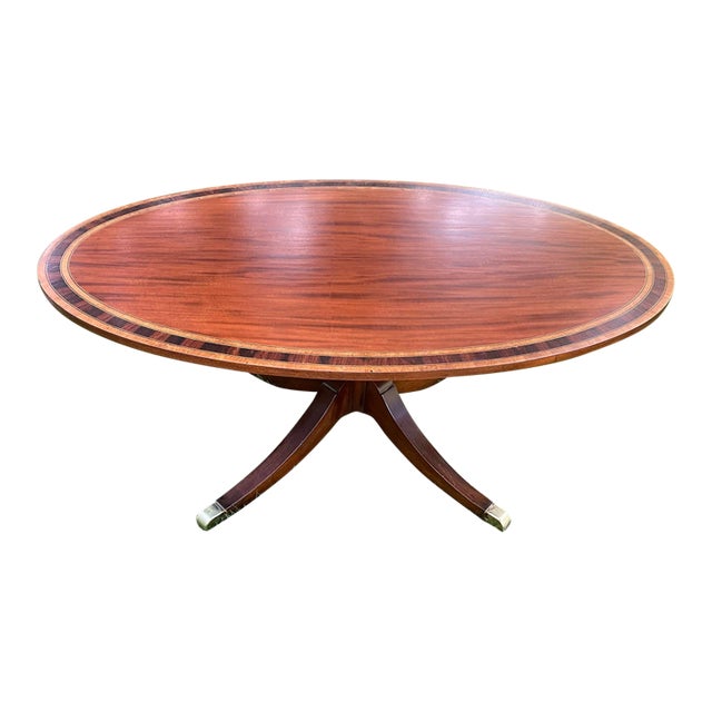 Coffee Table Oval Pedestal Inlaid Cherry Mahogany Vintage For Sale
