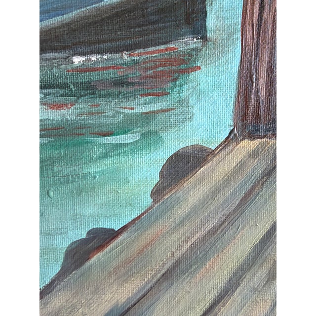 Sky Blue Original Folk Art–Style Harbor Painting by L. Romo, 2026 For Sale - Image 8 of 9