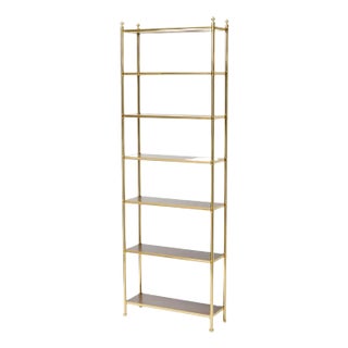 Billy Baldwin Style Tall Brass & Mahogany Seven Shelf Etagere For Sale