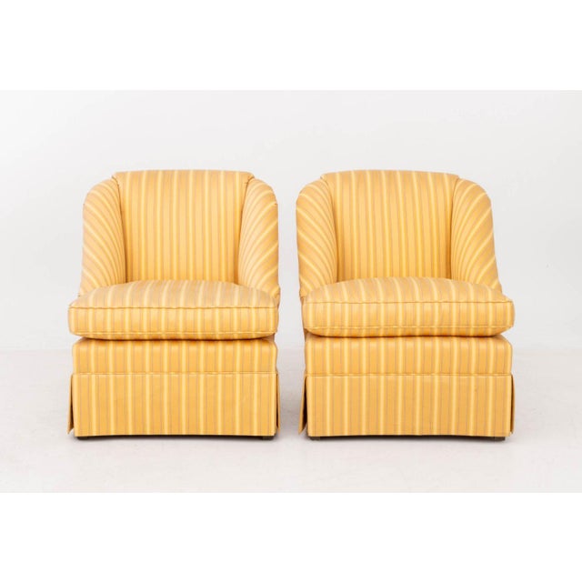 American Baker Yellow Striped Silk Lounge Chairs, Pair For Sale - Image 3 of 13
