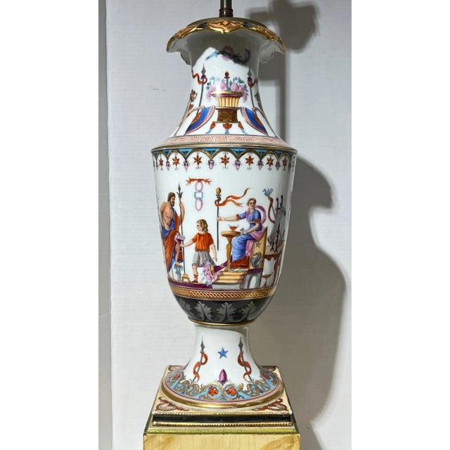 Antique Greek Revival Porcelain Vases Mounted as Table Lamps - A Pair For Sale - Image 9 of 12
