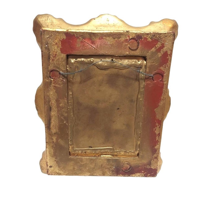 Early 20th Century Early 20th Century Antique Florentine Porcelain Courting Couple Scene Gold Frame Fragonard Brass Metal Backing For Sale - Image 5 of 10