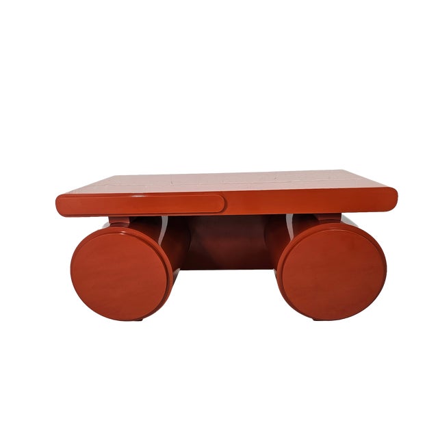 Postmodern Sculptural Postmodern Burnt Orange Desk With Cylindrical Pedestals, 1980s For Sale - Image 3 of 12