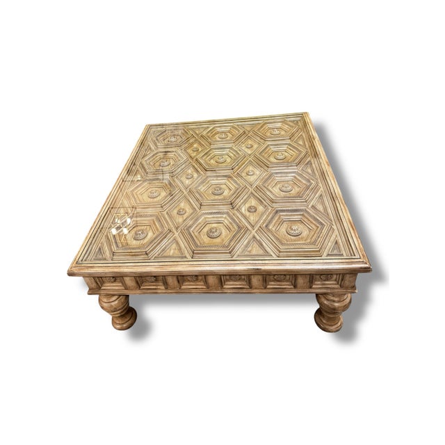 Bernhardt 1990s Attributed to Bernhardt Traditional Brown Wood Geometric Carved Coffee Table For Sale - Image 4 of 4