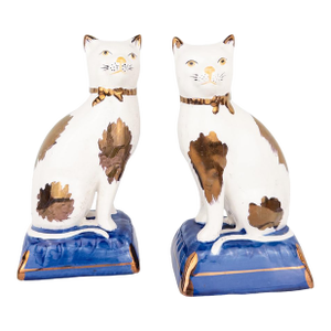 19th Century English Staffordshire Pottery Cat Pair