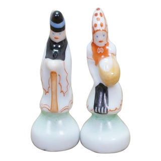 Pair Vintage Herend Hungary Fine Porcelain Folk Miniature Figurines Man & Woman For Sale