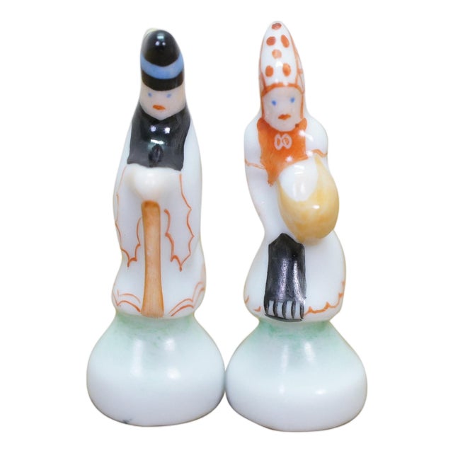 Pair Vintage Herend Hungary Fine Porcelain Folk Miniature Figurines Man & Woman For Sale
