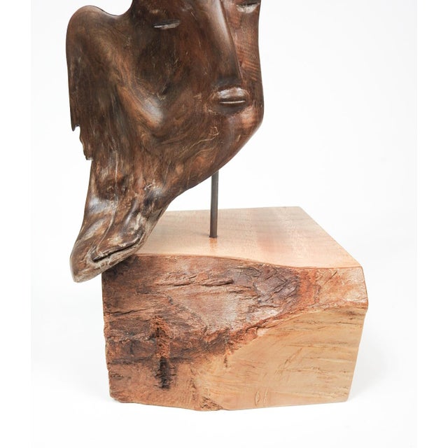 Abstract 2017 Handcarved Wood Face on Stand Sculpture For Sale - Image 3 of 14