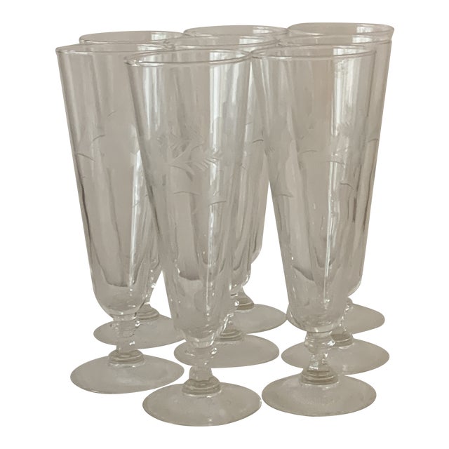 Vintage Etched Pilsner Flute Glasses Set of 8 Chairish