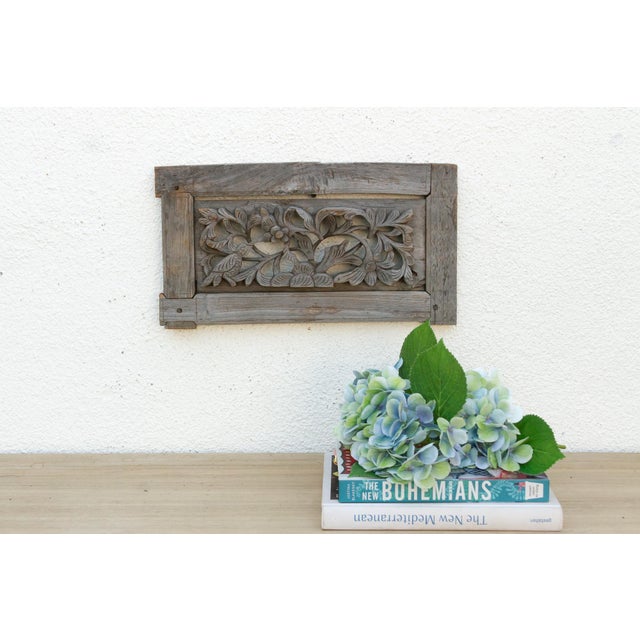 Wood Oxidized Teak Wood Carved Wall Art For Sale - Image 7 of 7
