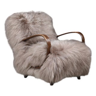 Art Deco Sheepskin Lounge Chair by Jindřich Halabala, Czech, 1940s For Sale