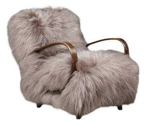 Art Deco Sheepskin Lounge Chair by Jindřich Halabala, Czech, 1940s