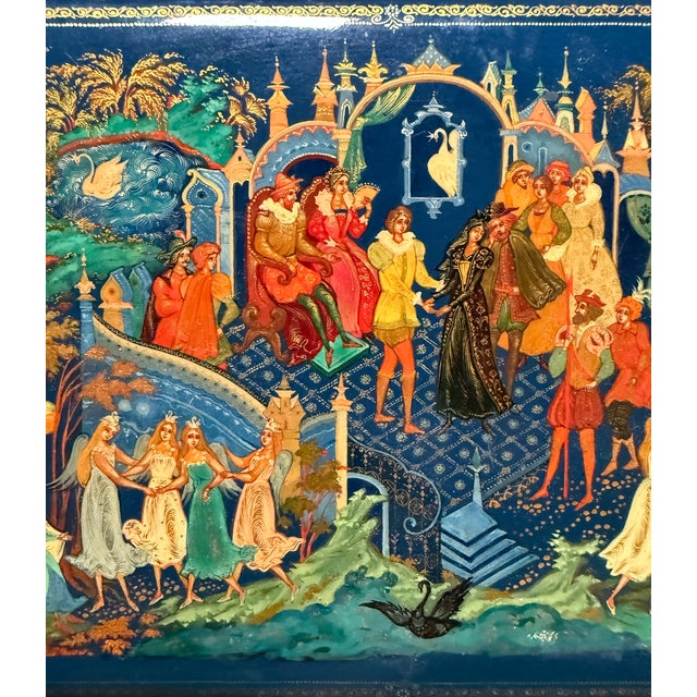 Folk Art Late 20th Century Hand-Painted Lacquer Box – Swan Lake Scene For Sale - Image 3 of 11