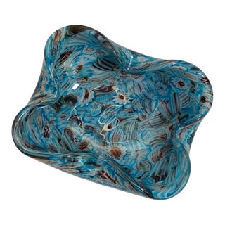 Vintage Mid-Century Murano Millefiori Blue Ruffled Glass Bowl - Fratelli Toso For Sale