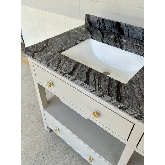 Gray Made Goods Modern Gray Linen Double Sink Vanity For Sale - Image 8 of 9
