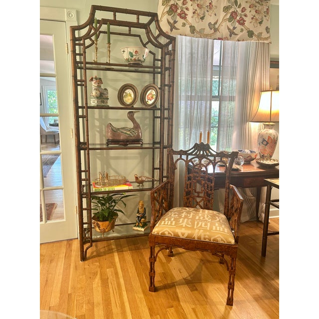 Chinoiserie Vintage Hollywood Regency Chinoiserie Metal Faux Bamboo Pagoda Etagere For Sale - Image 3 of 11