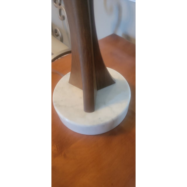 1960's Sculptural Mid-Century Wood Table Lamps With Carrara Marble Base - A Pair For Sale - Image 13 of 18