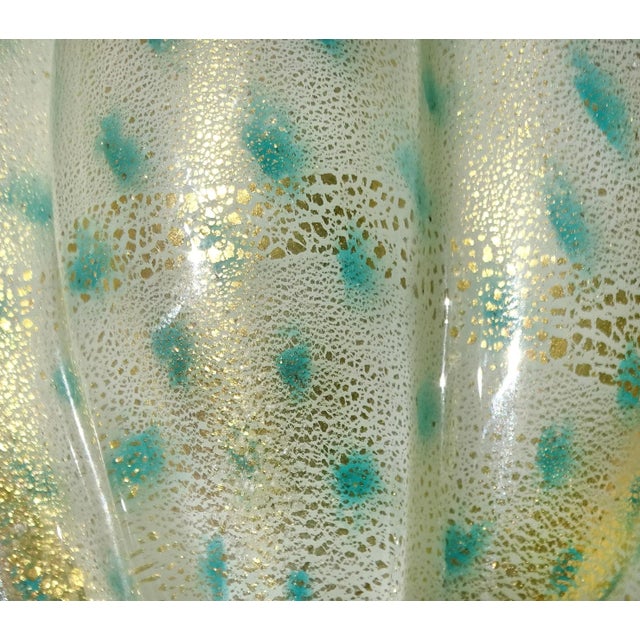 Mid 20th Century Murano Seguso Gold Flecks Teal Dot Pattern Vintage Italian Art Glass Perfume Atomizer Bottle For Sale - Image 5 of 9