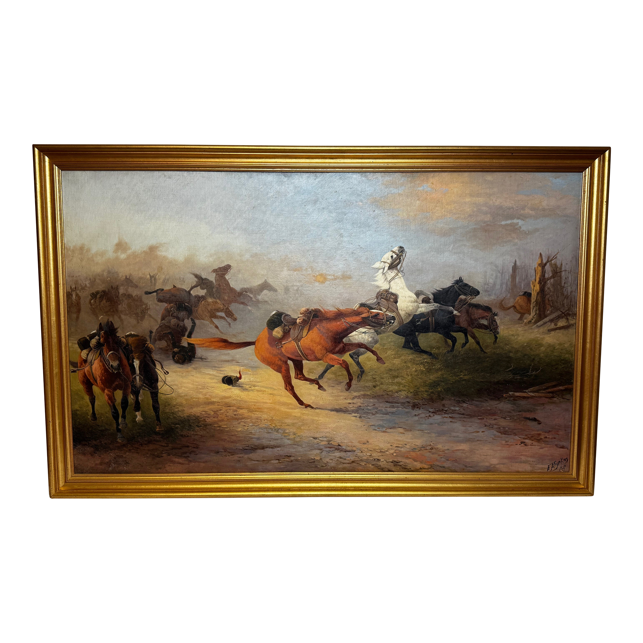 Edith Alice Simkins (1870–1949) “Runaway Horses” 1939 Large Oil on