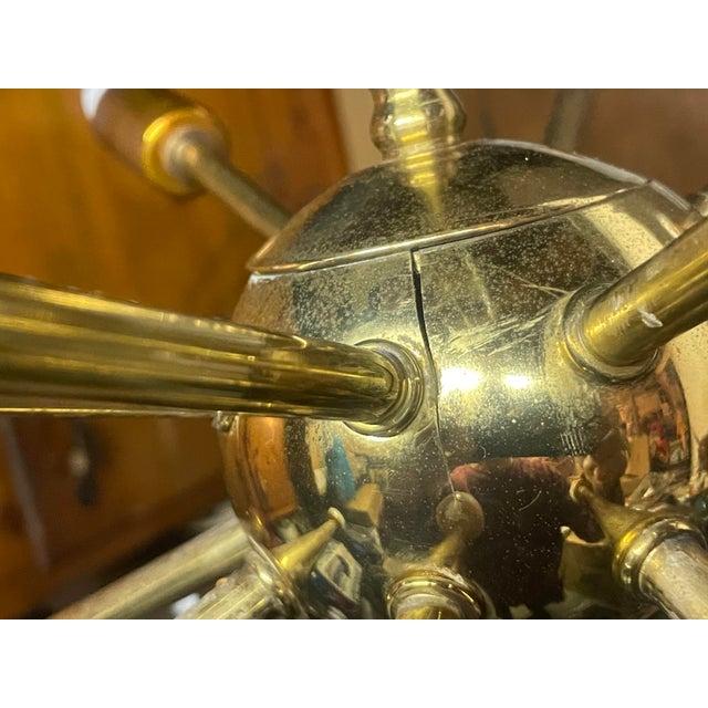 Mid-Century Modern Atomic Age Brass Sputnik Chandelier 1950’s For Sale - Image 11 of 12