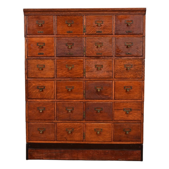 Antique Mission Oak Arts & Crafts 24-Drawer Card Catalog or File Cabinet, Circa 1900 For Sale