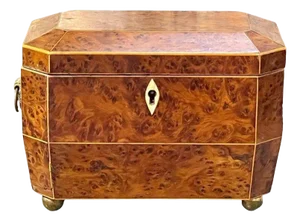 19th Century English Regency Burl Walnut Tea Caddy