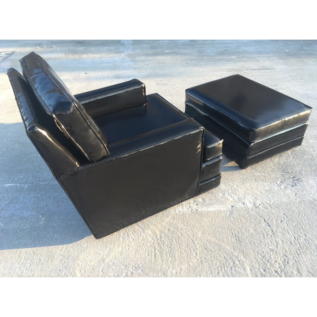 Dunbar Berne Mid-Century Modern Club Chair & Ottoman in Patent Leather Manner of Edward Wormley for Dunbar For Sale - Image 4 of 13