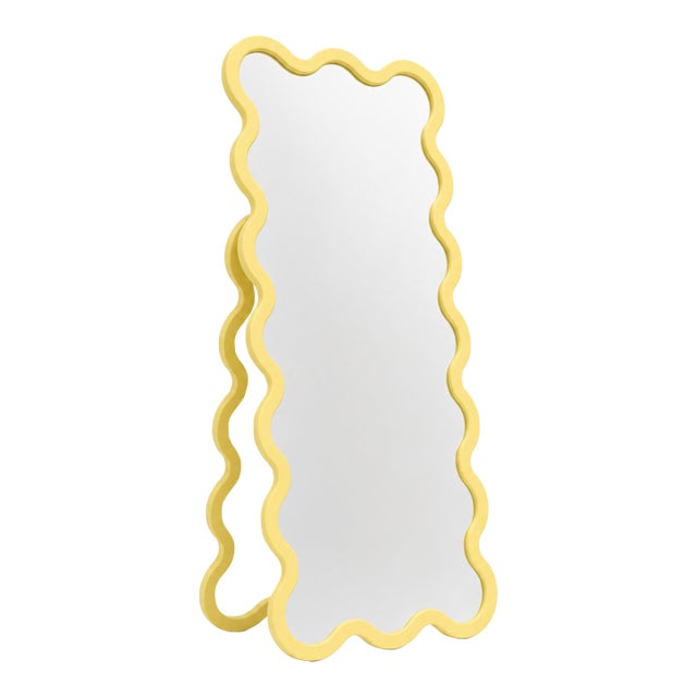 Yellow Modern Free Standing Hvyli 16 Mirror With Wavy Frame by Oitoproducts For Sale