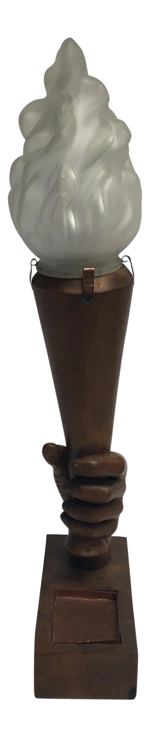 1920s Art Deco Carved Hand Wooden Torch Lamp