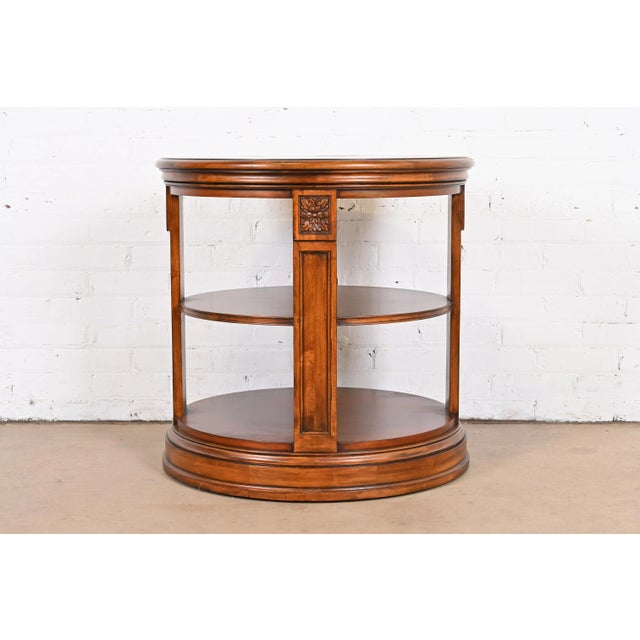 Ethan Allen Regency Carved Banded Mahogany Three-Tier Drum Side Table For Sale - Image 12 of 13