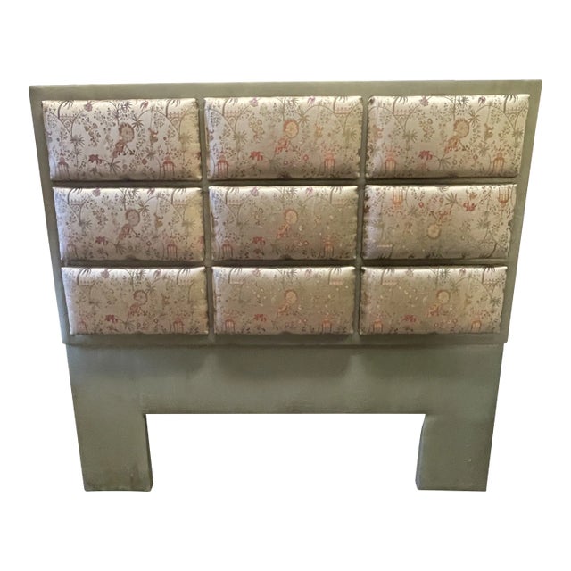 1970s Upholstered Green Queen Size Headboard For Sale