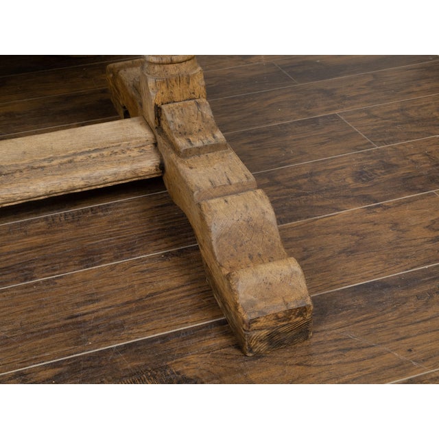 French French 19th Century Bleached Oak Farm Table with Trestle Base and Baluster Legs For Sale - Image 3 of 12