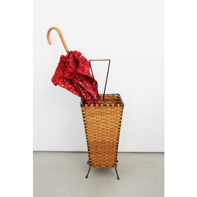 Wood Mid-Century Modern Rattan Umbrella Stand, Italy, 1960s For Sale - Image 7 of 7