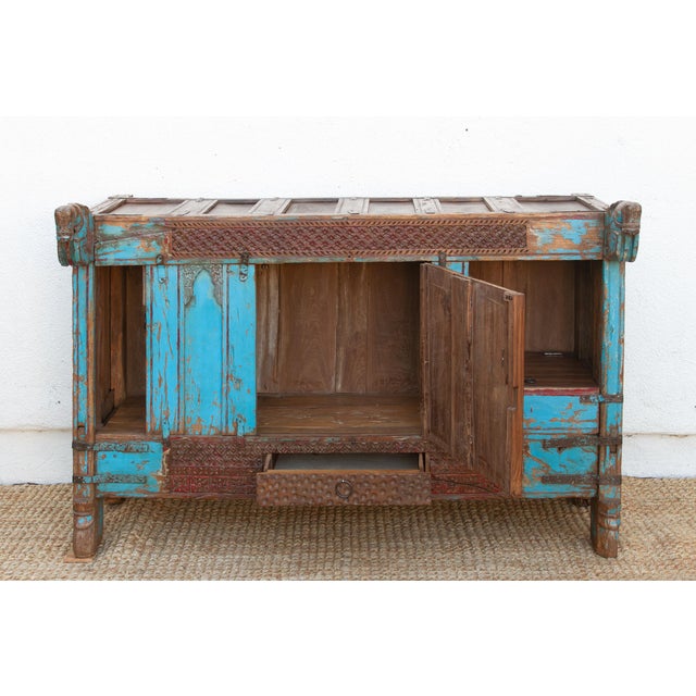 Antique Turquoise Blue Damachiya Cabinet For Sale - Image 13 of 18